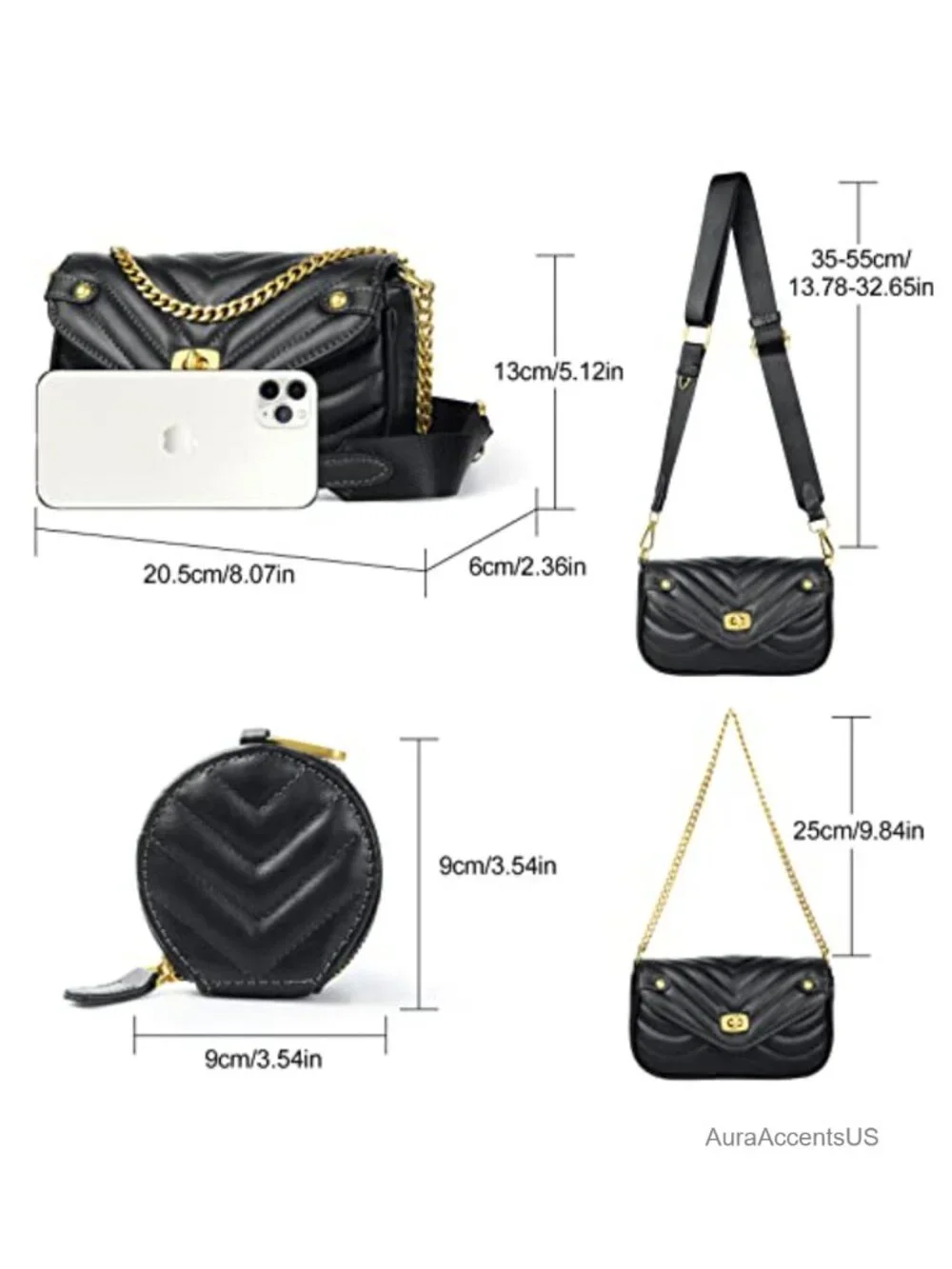 Small PU Leather Chain Crossbody Purse Set with Coin Pouch